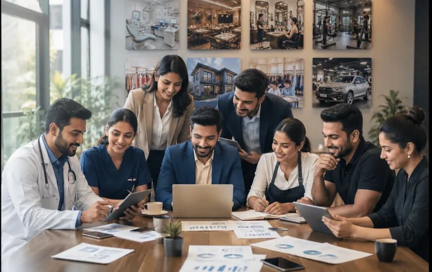 Professionals from healthcare, retail, hospitality, and more collaborating around a table